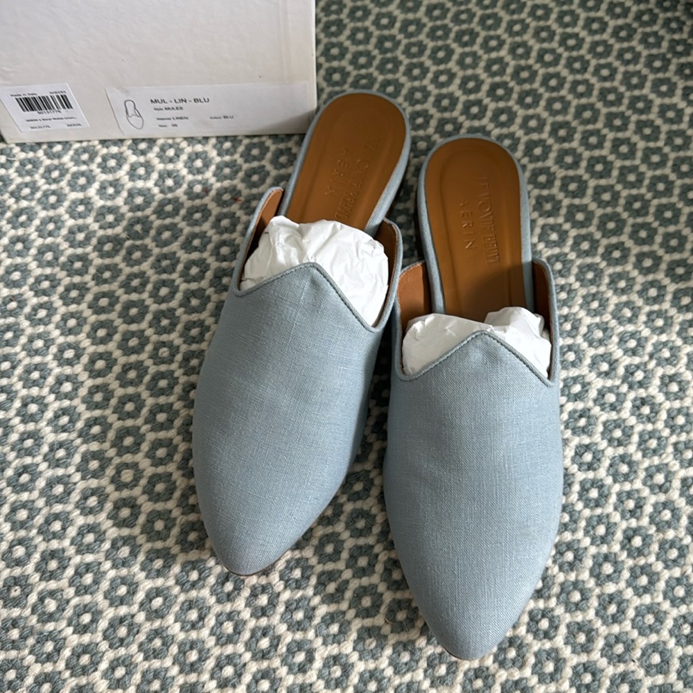 Le monde beryl 39 blue linen mules Venetian